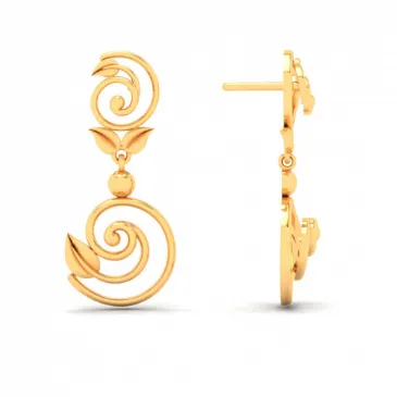 22k Spiral Gold Earrings With Tiny Leaves From Goldlites Collection