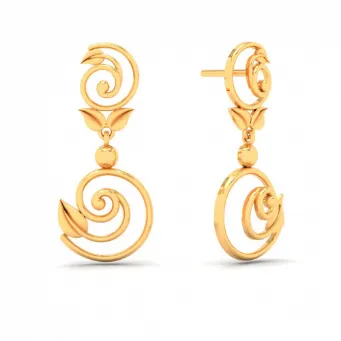 22k Spiral Gold Earrings With Tiny Leaves From Goldlites Collection