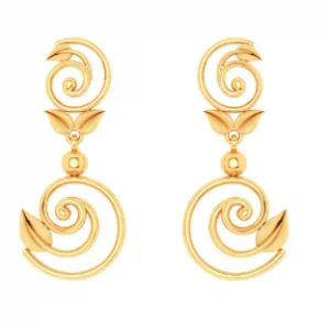 22k Spiral Gold Earrings With Tiny Leaves From Goldlites Collection