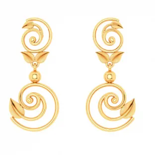 22k Spiral Gold Earrings With Tiny Leaves From Goldlites Collection