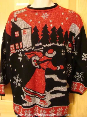 80s Huge Red Skating Lady Funny Ugly Sweater