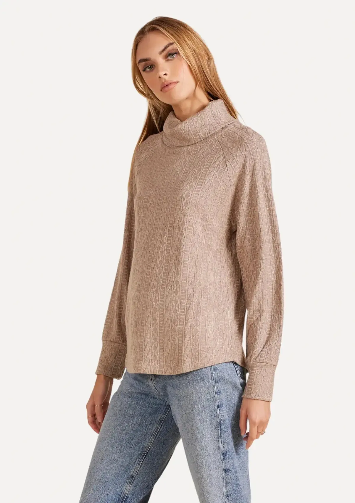 Alia Funnel Neck Top - Tan