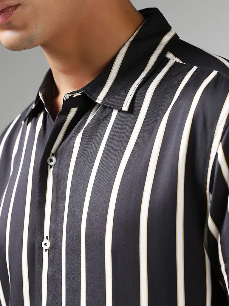 Ascot Black Striped Relaxed-Fit Shirt