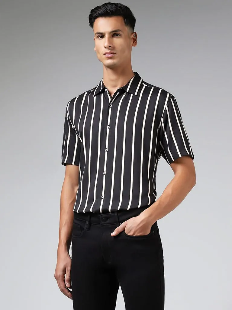 Ascot Black Striped Relaxed-Fit Shirt