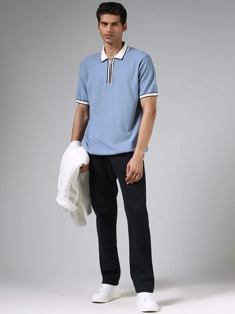 Ascot Cornflower Blue Textured Relaxed-Fit Polo T-Shirt