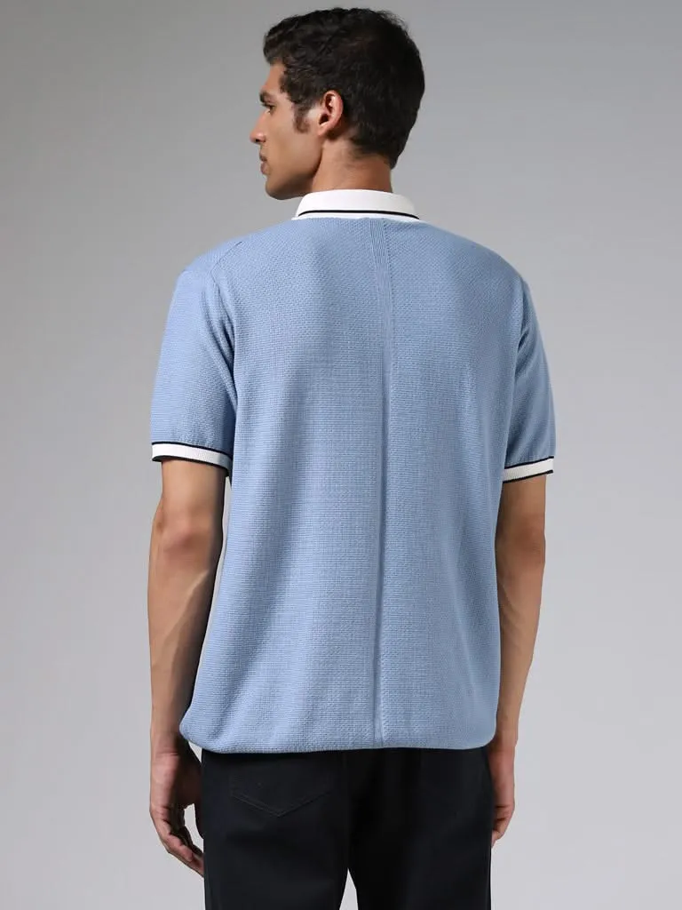 Ascot Cornflower Blue Textured Relaxed-Fit Polo T-Shirt