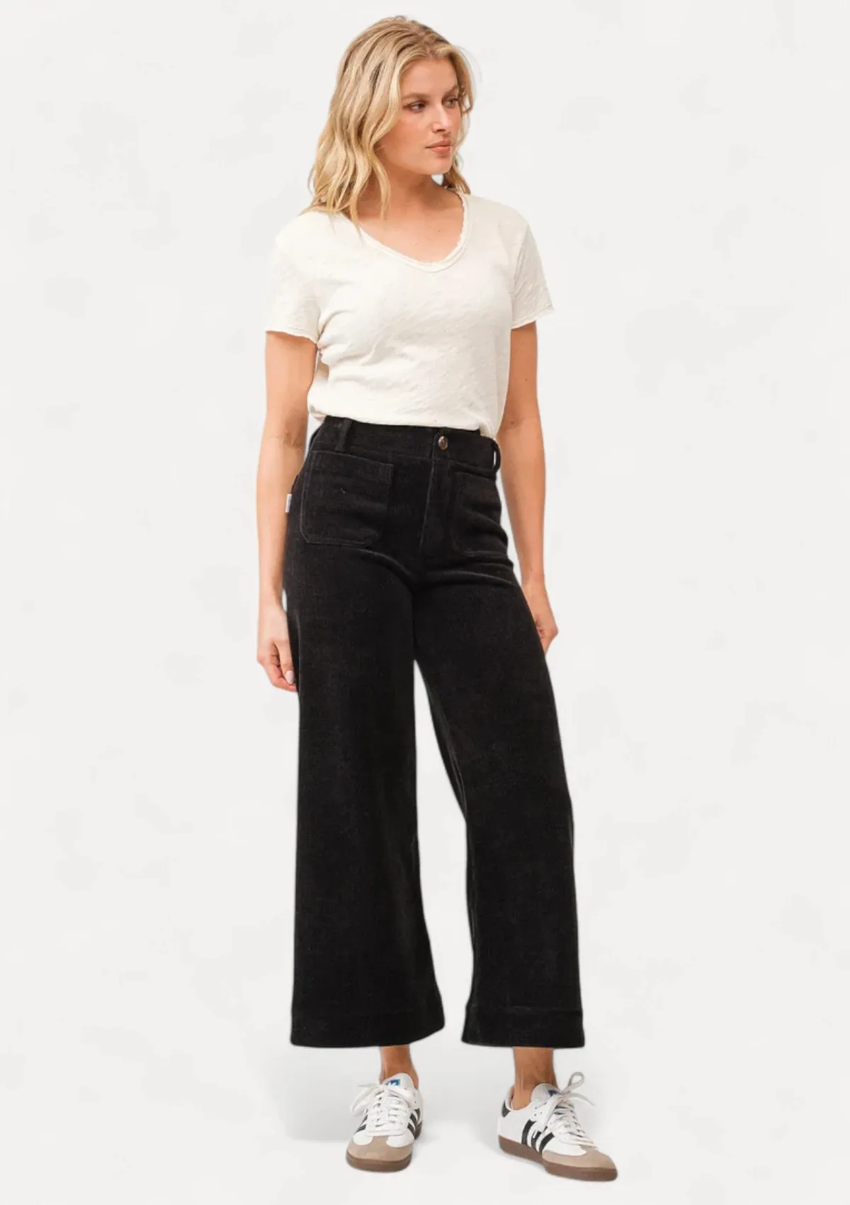 Audrey Corduroy High Rise Jeans - Black