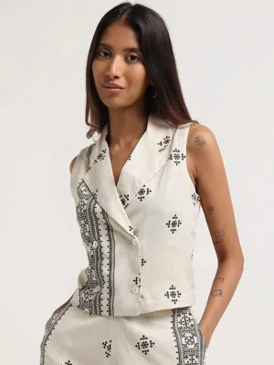 Bombay Paisley Off White Printed Cotton Blend Top