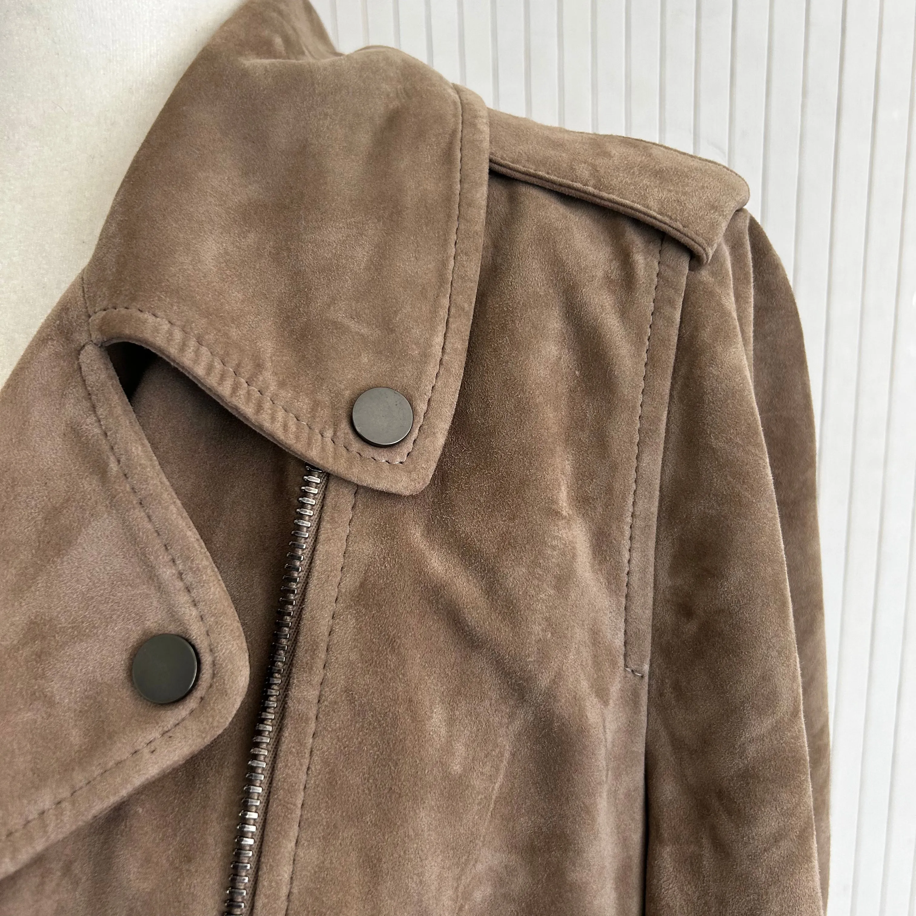 Brunello Cucinelli £4850 Cocoa Supersoft Suede Biker Jacket L