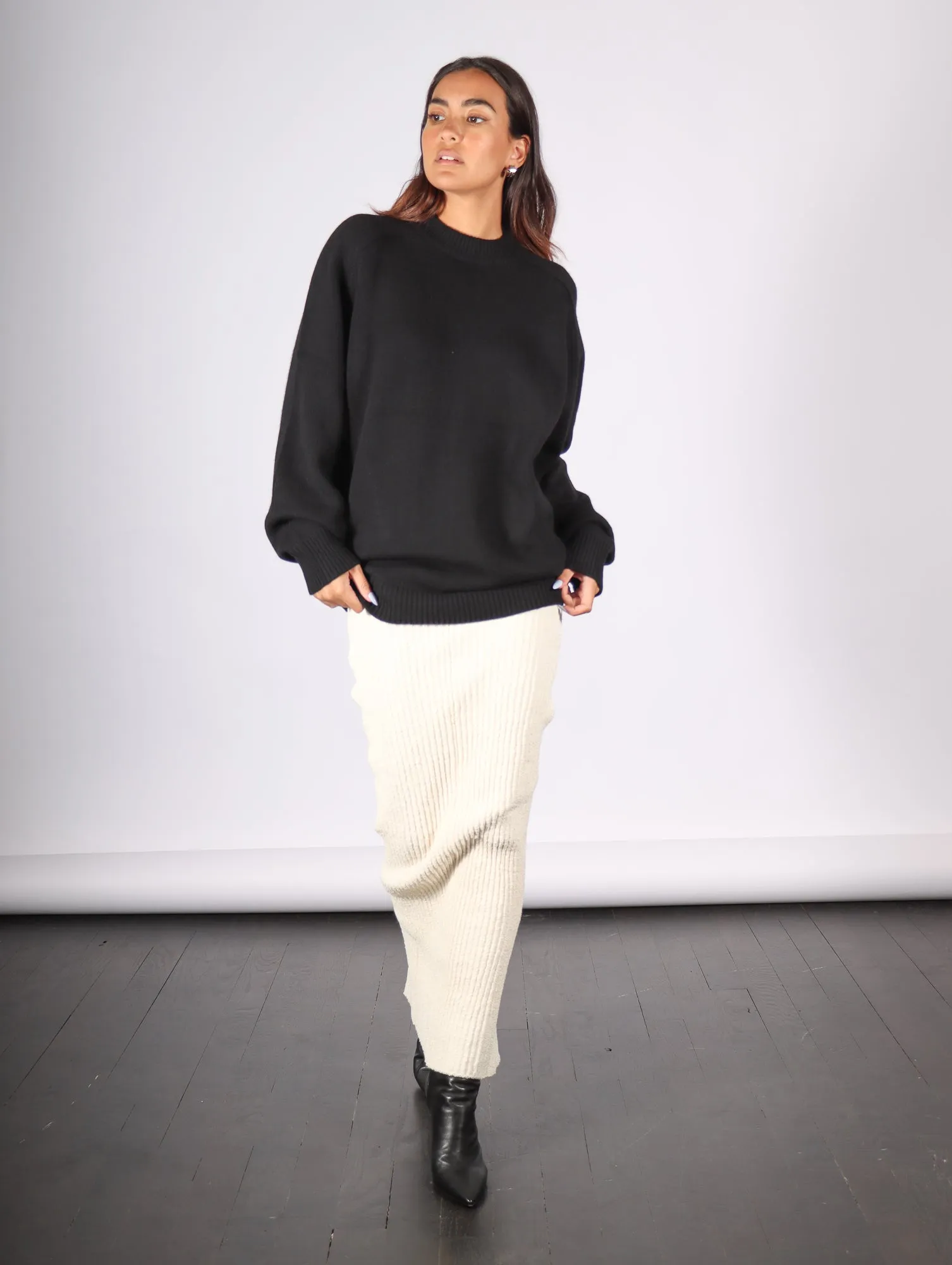 Cashmere Sweater Crewneck Oversized Pullover in Black by Tibi