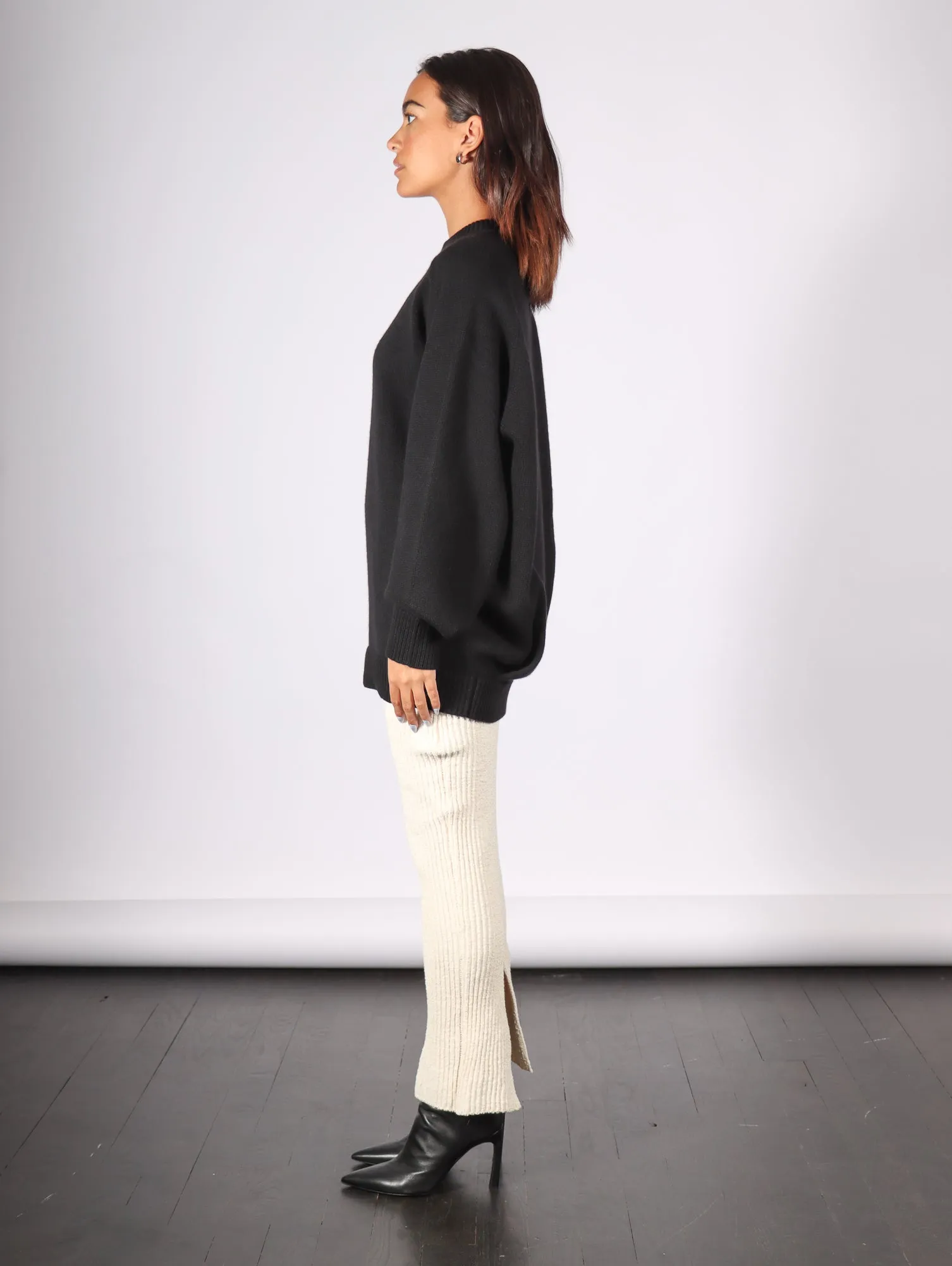 Cashmere Sweater Crewneck Oversized Pullover in Black by Tibi