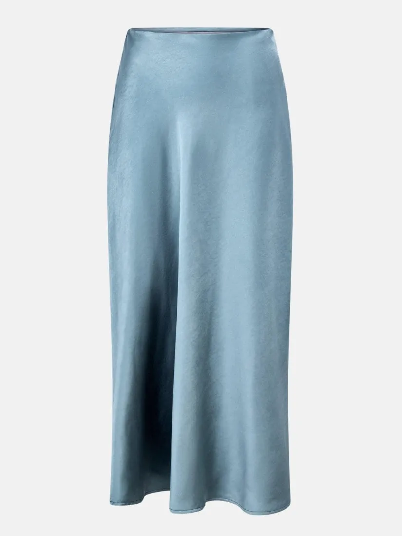 Celeste Bias Cut Blue Satin Skirt