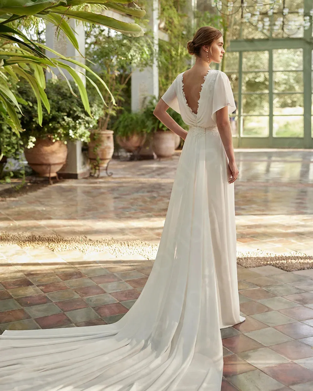 Chiffon Bridal Jumpsuit Wide Leg Boho Chic Wedding Day Suit With Train