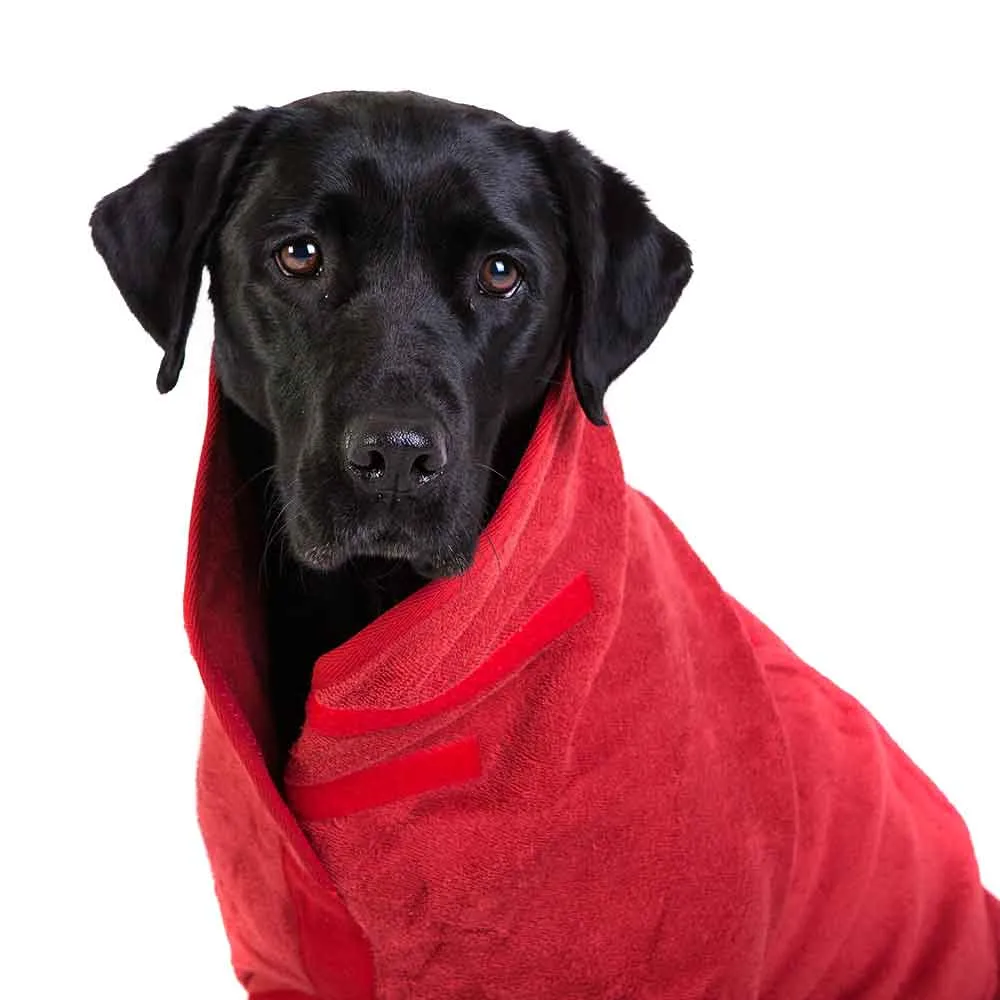 Classic Dog Drying Coat in Red by Ruff and Tumble