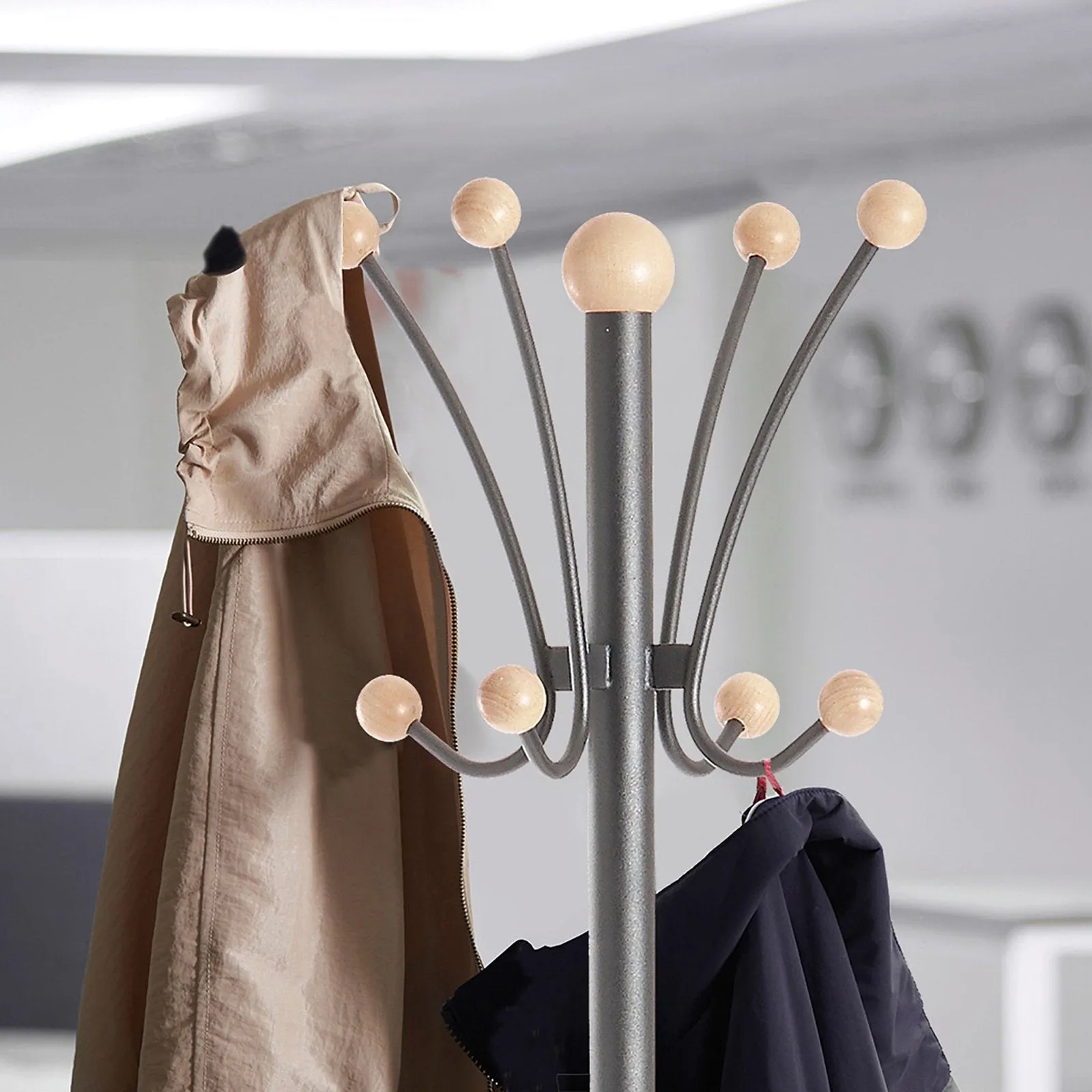 Coat & umbrella stand with 8 coat hooks and 8 umbrella hooks 1780mm high - black and cream