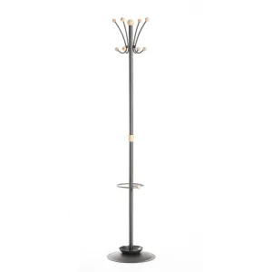 Coat & umbrella stand with 8 coat hooks and 8 umbrella hooks 1780mm high - black and cream