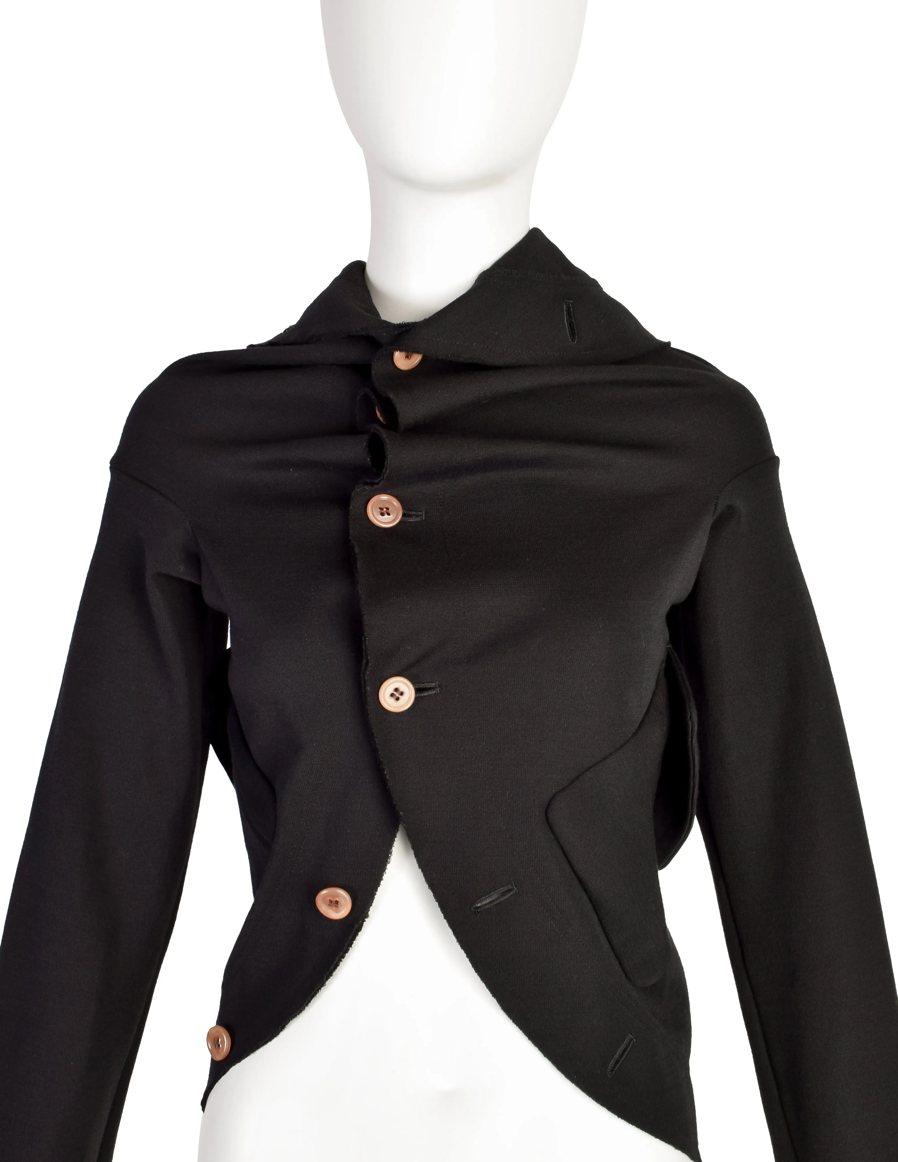 Comme des Garcons Vintage AW2002 Iconic Black Knit Circle Button Up Bolero Cardigan Sweater