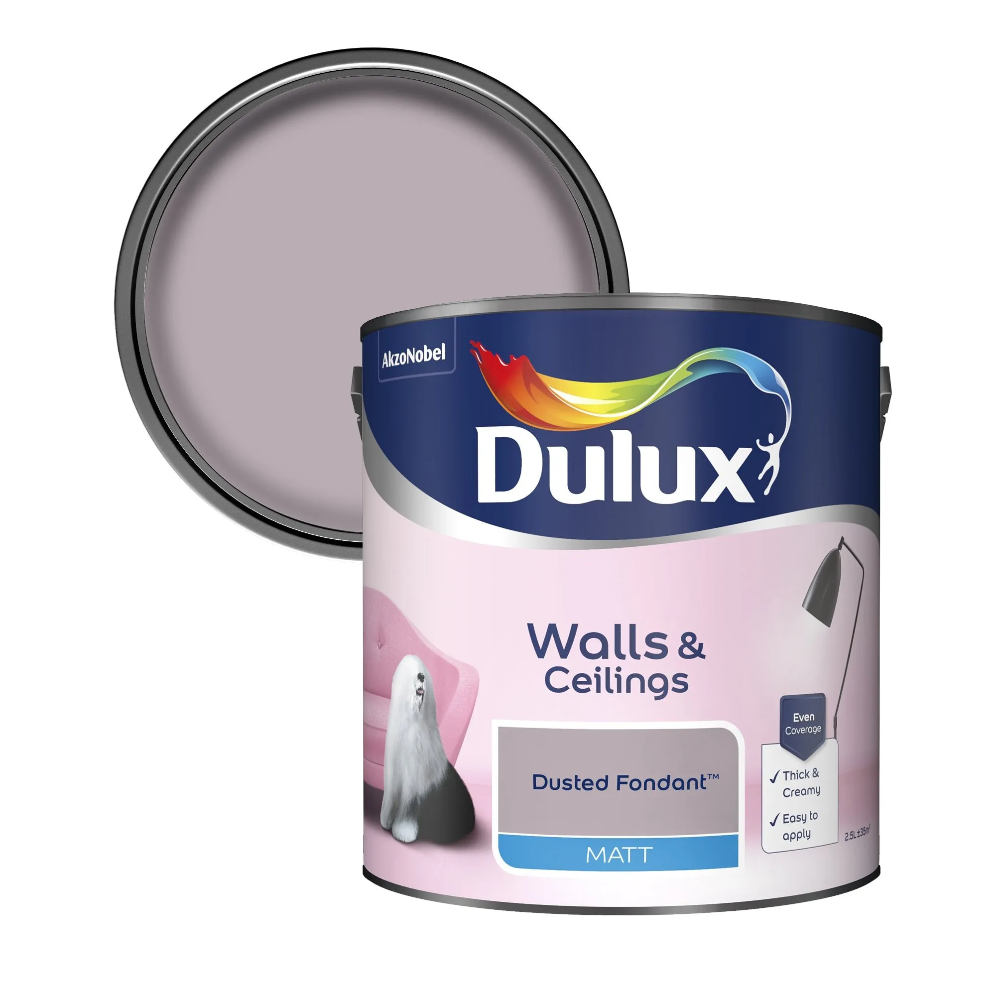 Dulux Matt Emulsion Paint For Walls And Ceilings - Dusted Fondant 2.5L