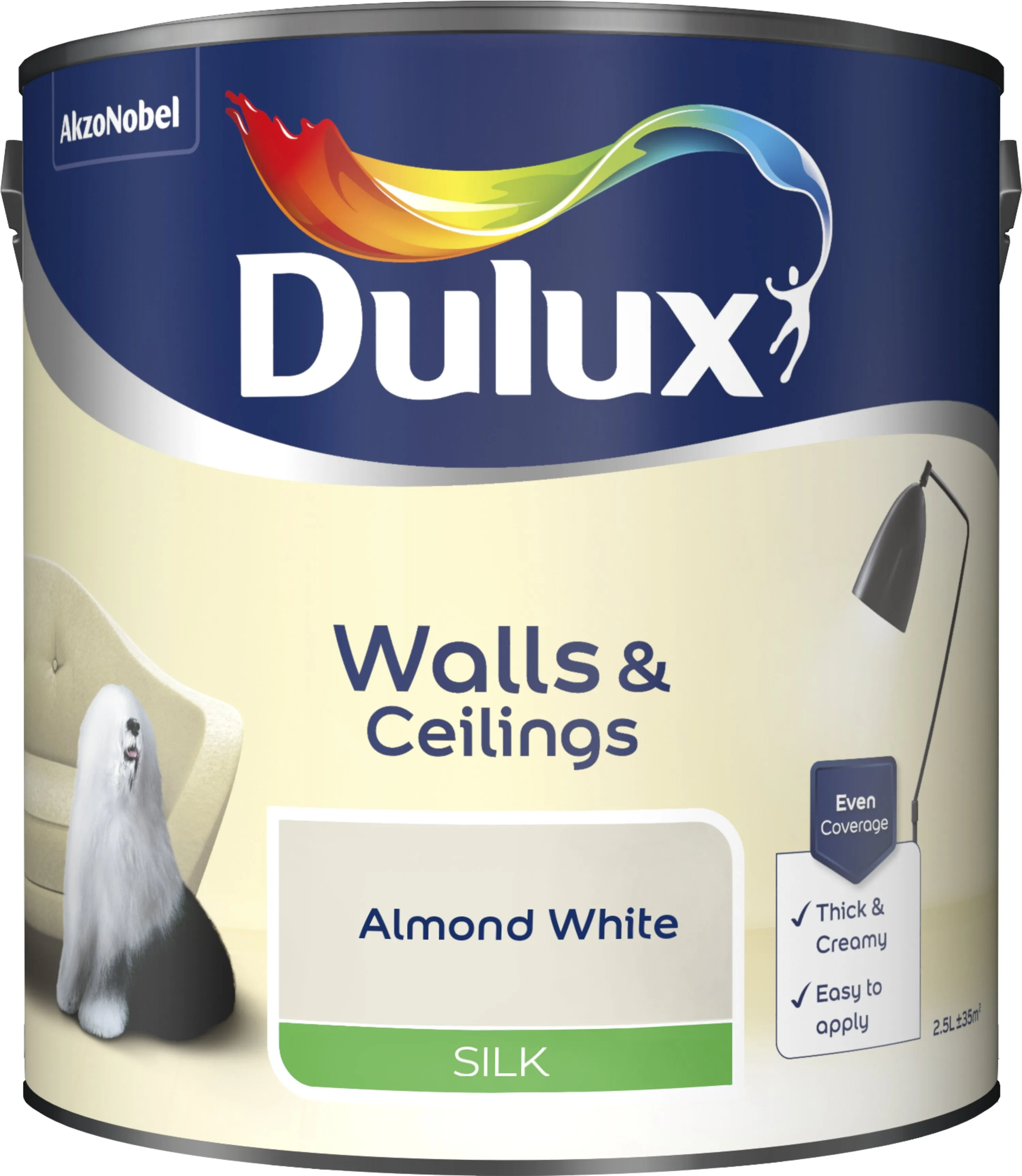 Dulux Silk Emulsion Paint For Walls And Ceilings - Almond White 2.5L