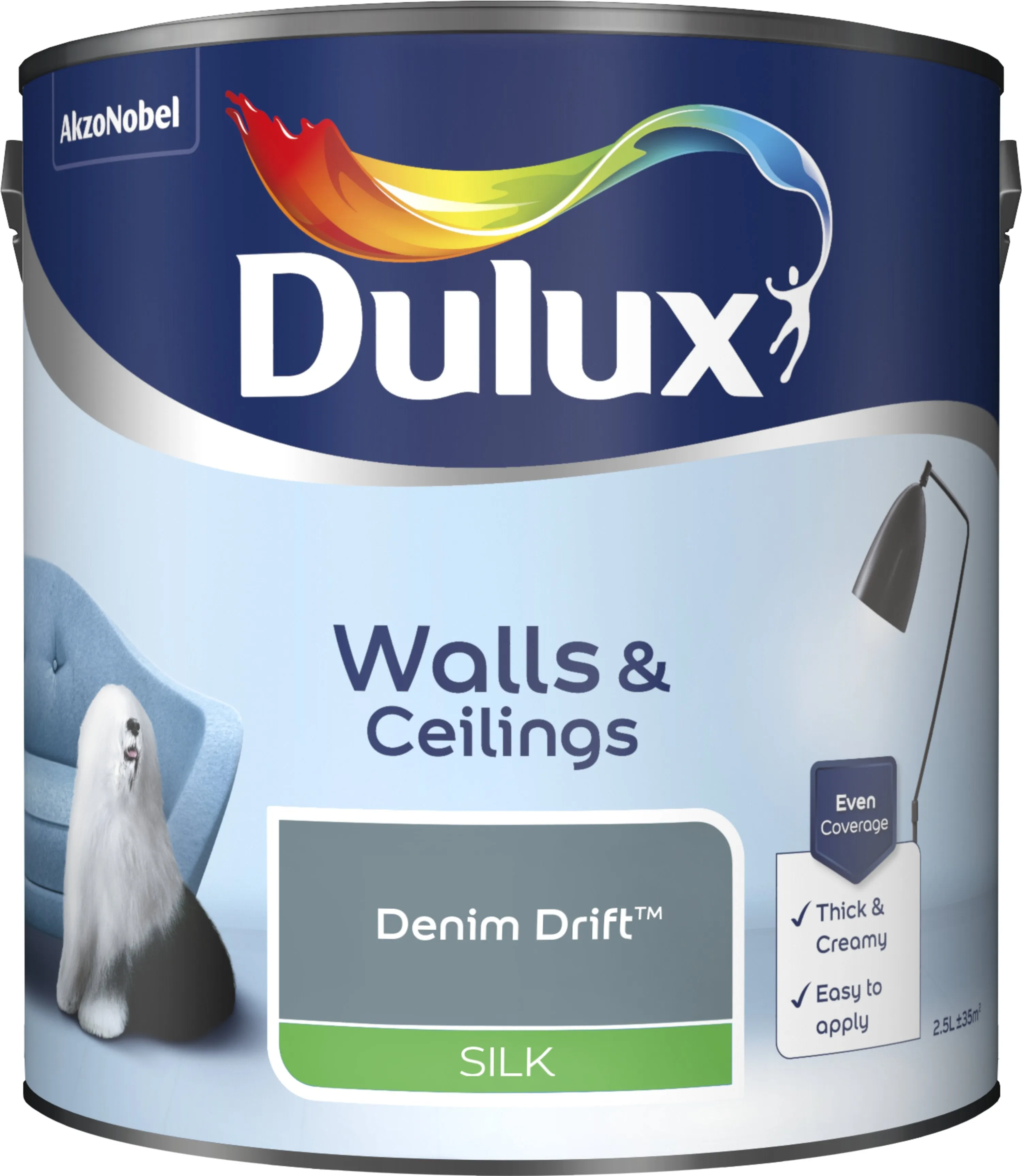 Dulux Silk Emulsion Paint For Walls And Ceilings - Denim Drift 2.5L