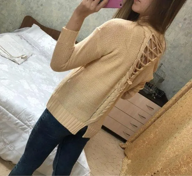 EMILY Lattice Work Back Sweater - 2 Colors