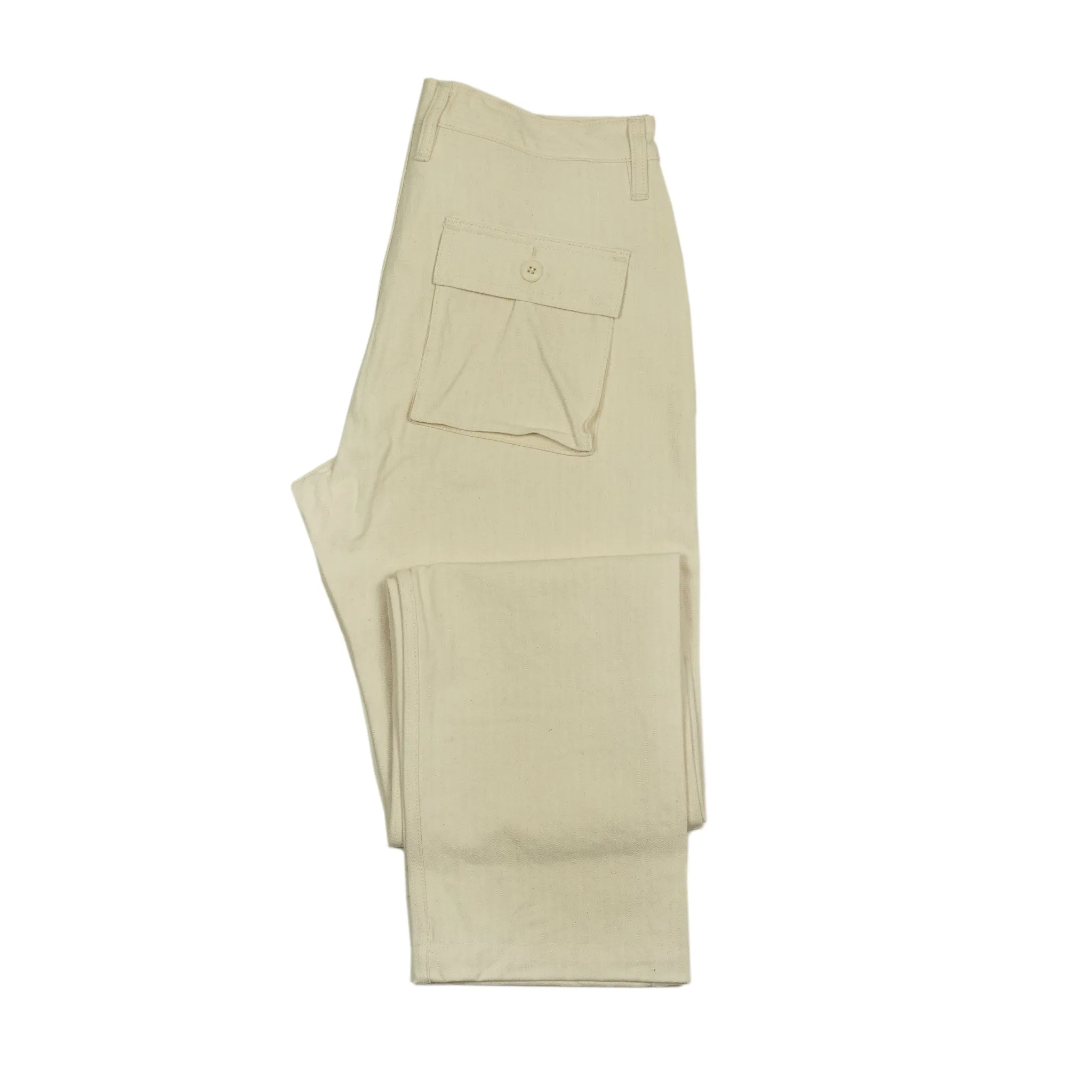 Fatigue pants in washed natural herringbone cotton