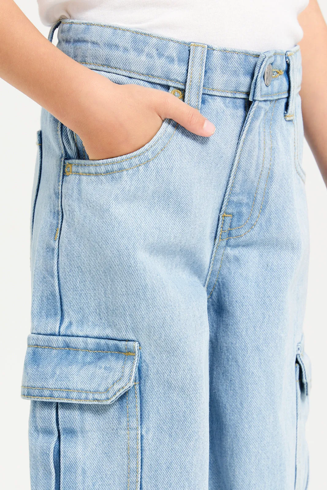 Girls Blue Cargo Denim Jeans