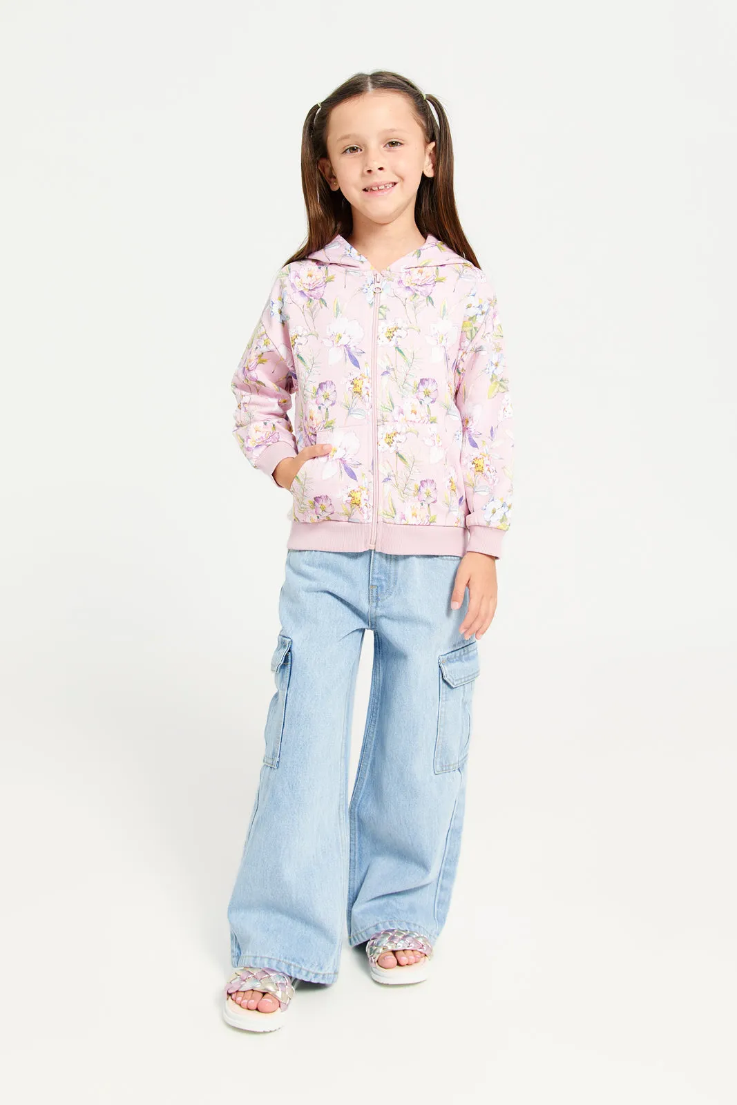 Girls Blue Cargo Denim Jeans