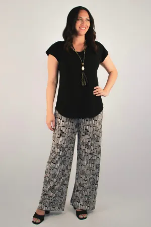 Grid Print Wide Leg Jersey Palazzo Pants