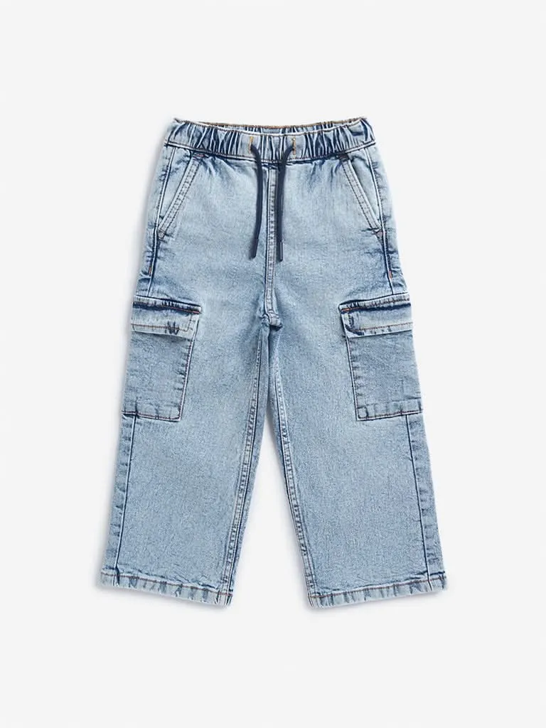 HOP Kids Blue Washed Mid Rise Relaxed Fit Jeans