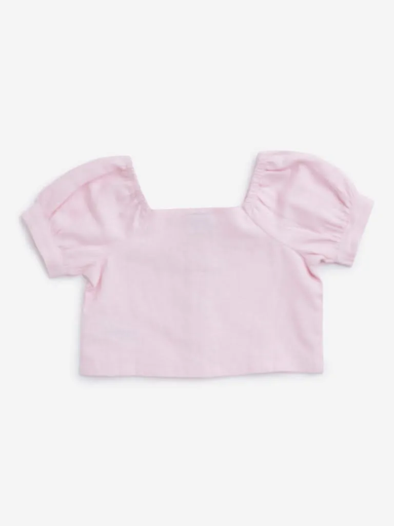 HOP Kids Light Pink Embroidered Top