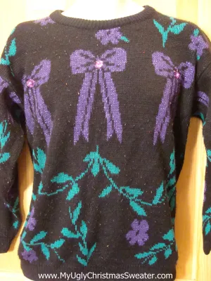 Horrible 80s Purple Black Tacky Christmas Sweater