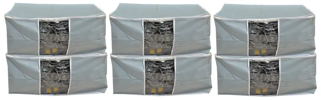 Kuber Industries 6 Piece Non Woven Under Bed Storage Organiser Set, Grey (Undb10)