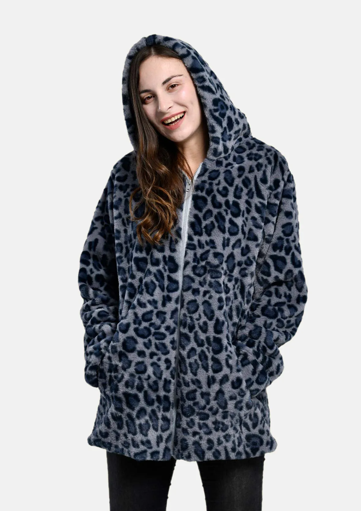 Leopard Faux Fur Coat With Hood