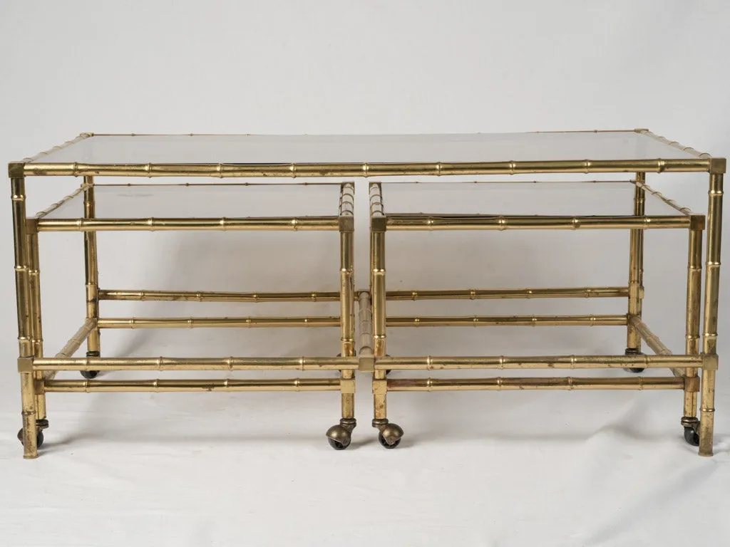 Maison Baguès Gilt Brass Faux Bamboo Coffee Table w/ Nesting Side Tables - Maison Baguès