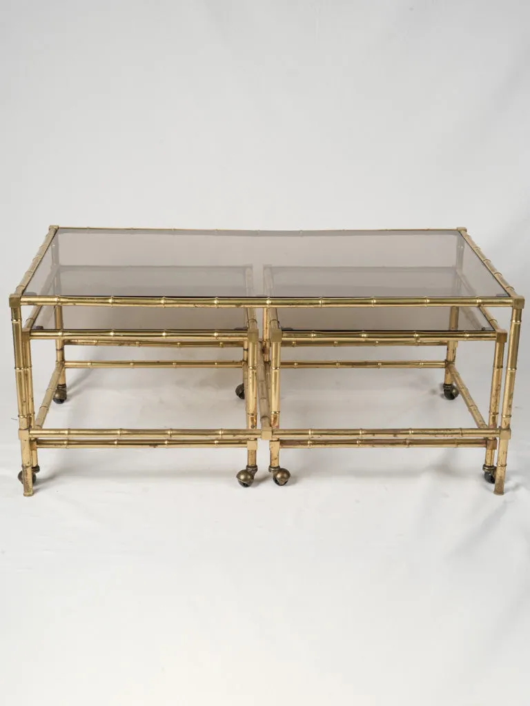 Maison Baguès Gilt Brass Faux Bamboo Coffee Table w/ Nesting Side Tables - Maison Baguès