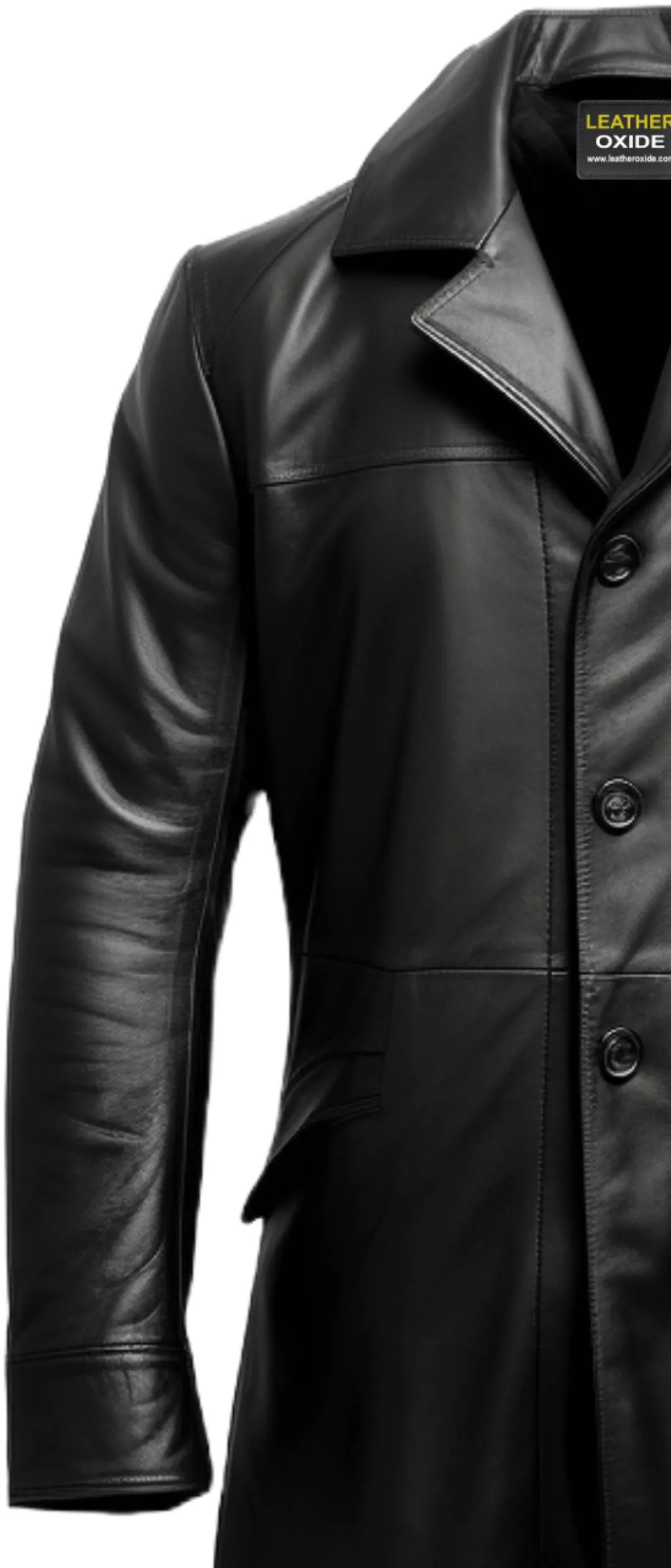 Men Flap Pockets Black Leather Coat