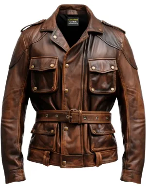 Men Military Style Vintage Leather Jacket