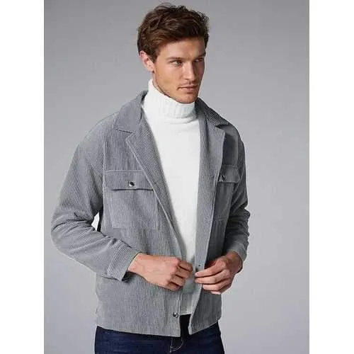 Mens Plain Solid Color Corduroy Jackets