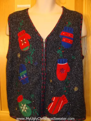 Navy Blue Mitten Themed Funny Ugly Sweater Vest