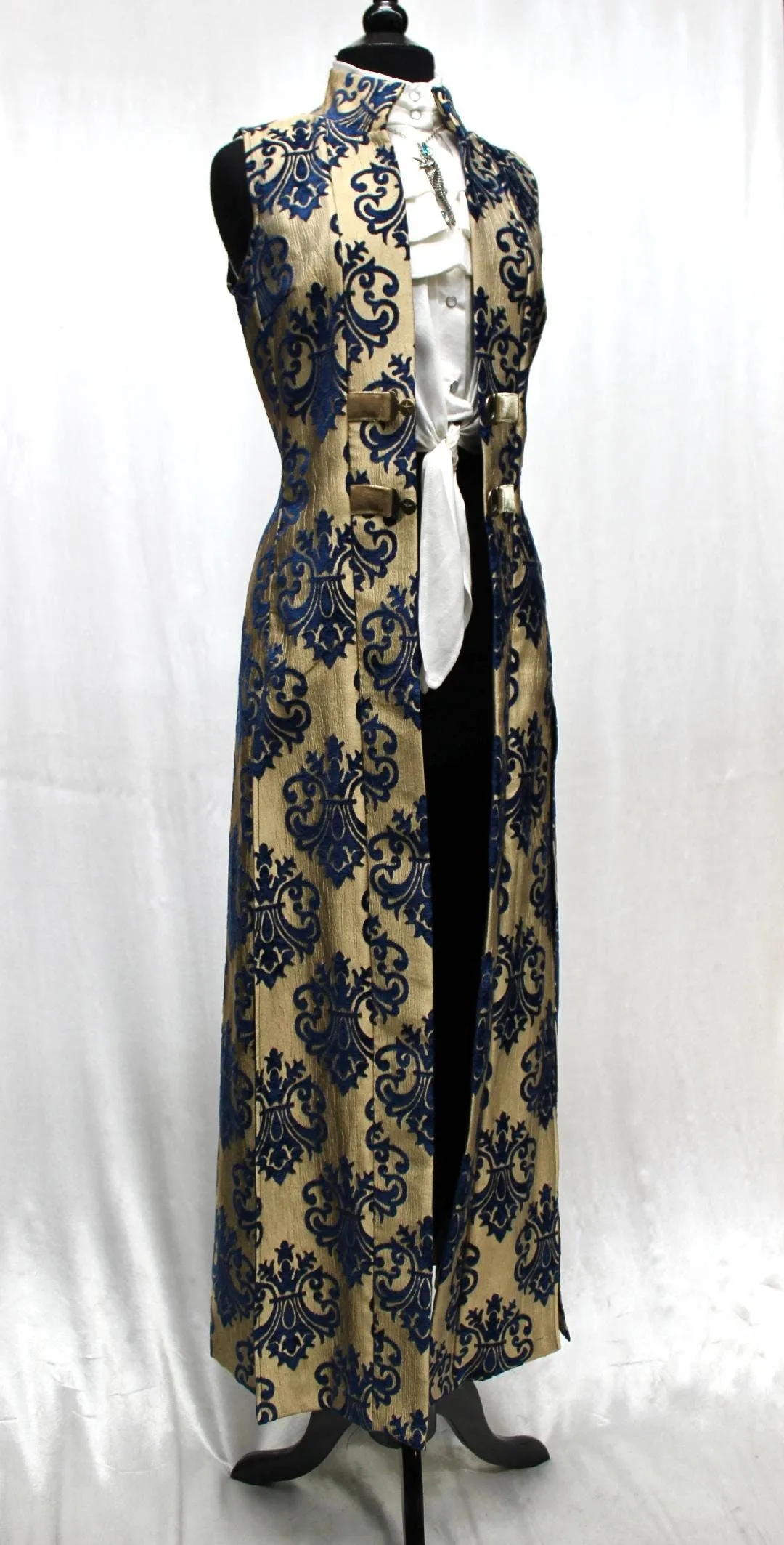 NECROMANTIC COAT/VEST - GOLD with BLUE VELVET BROCADE