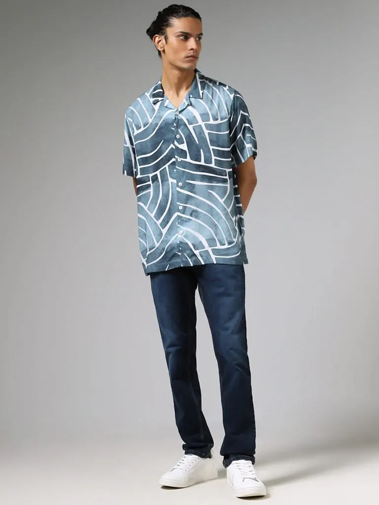 Nuon Blue Abstract Printed Relaxed-Fit Shirt