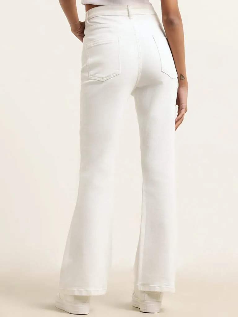 Nuon White Mid-Rise Relaxed Fit Jeans