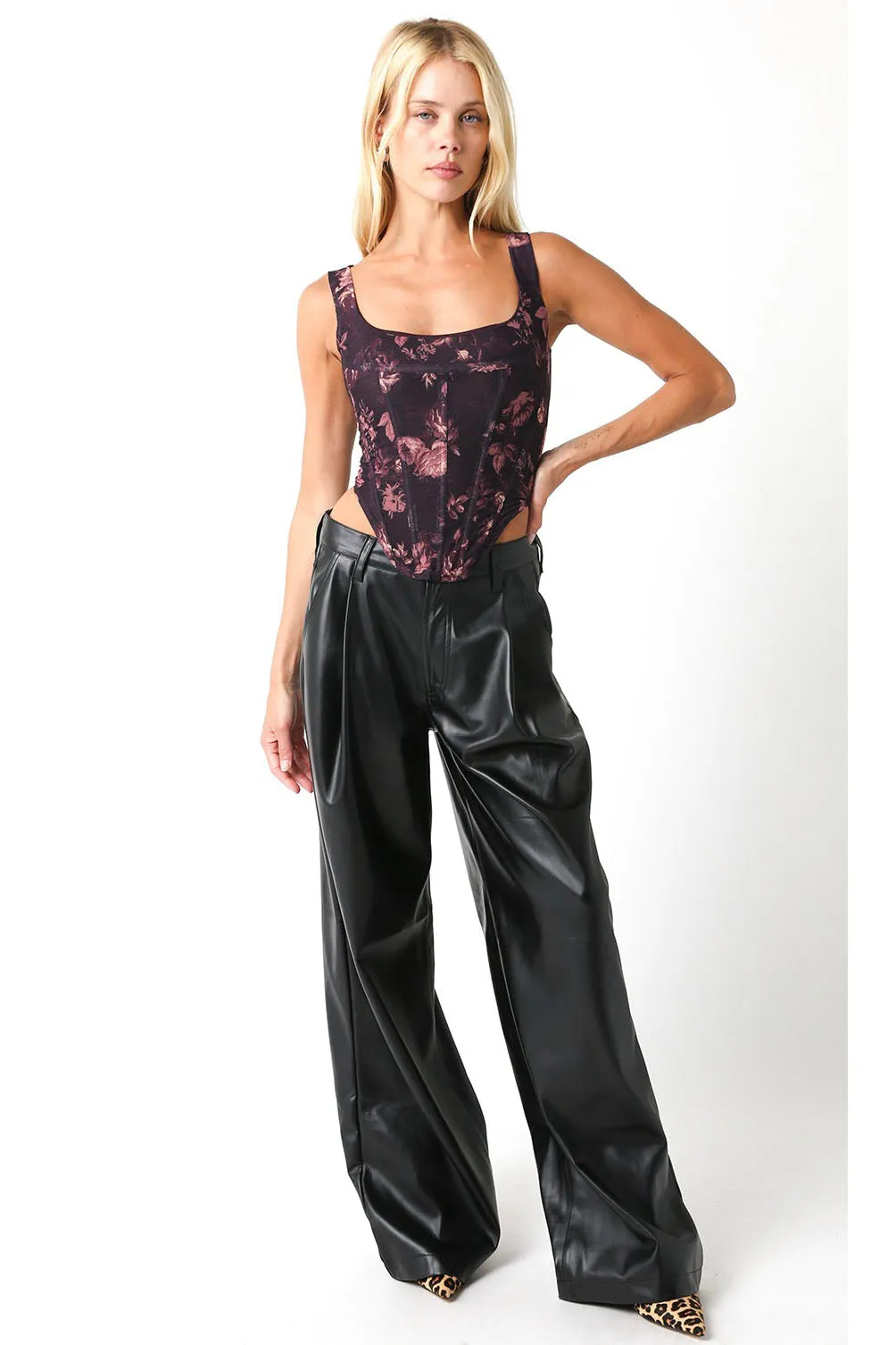 Olivaceous Stacy Vegan Leather Pants