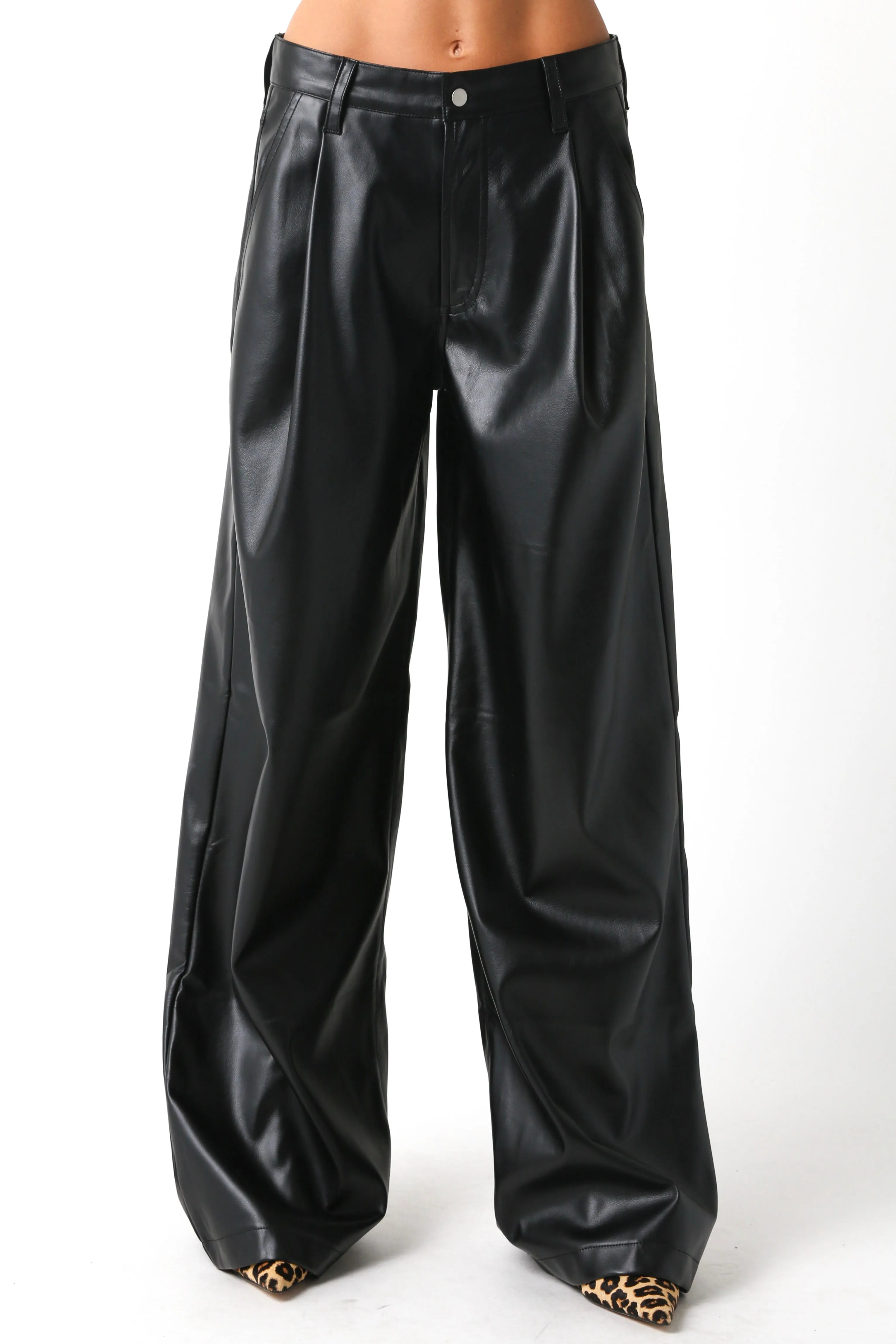 Olivaceous Stacy Vegan Leather Pants