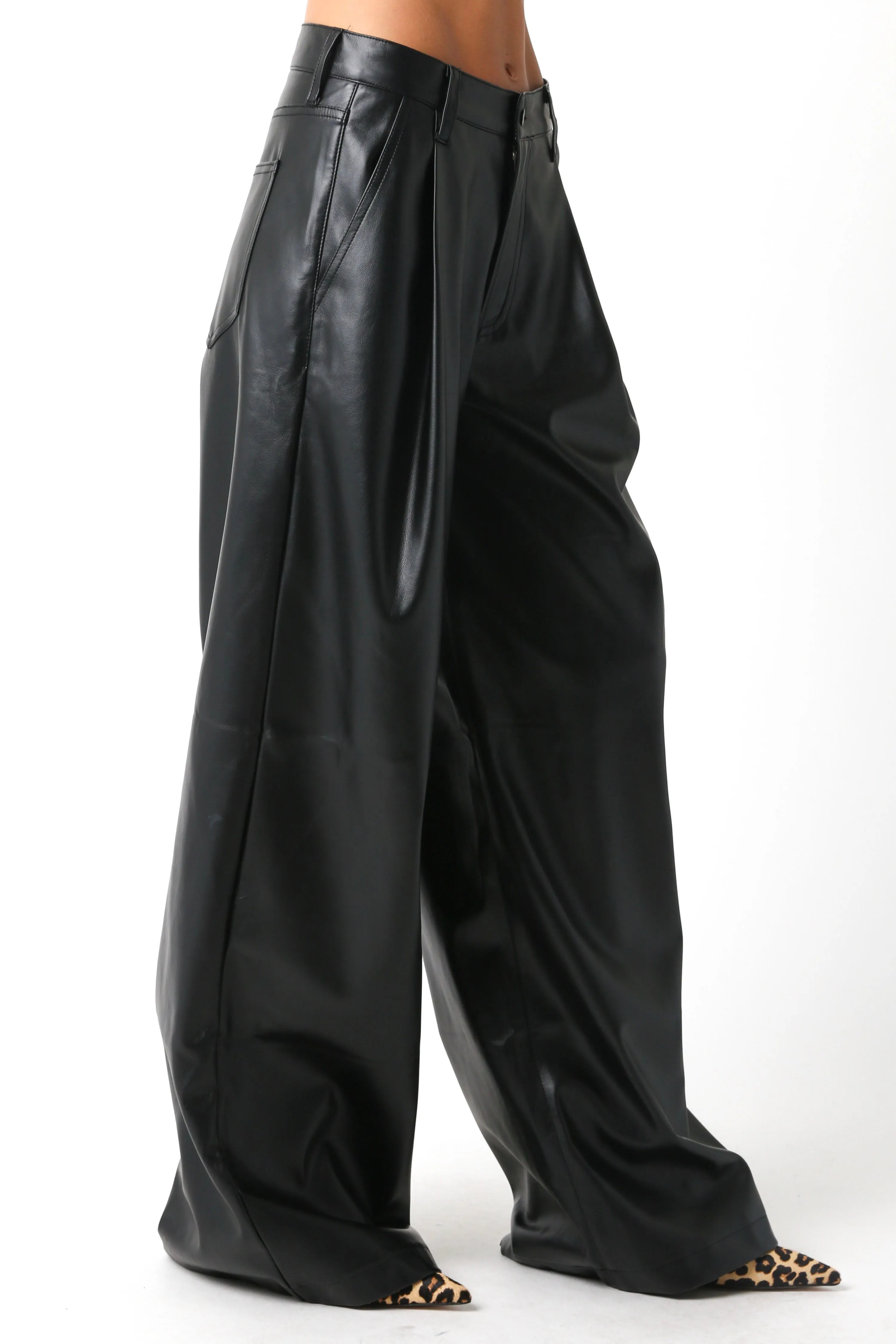 Olivaceous Stacy Vegan Leather Pants