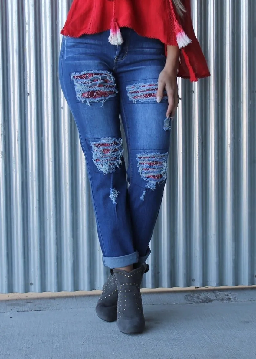 Paisley Patch Boyfriend Jeans