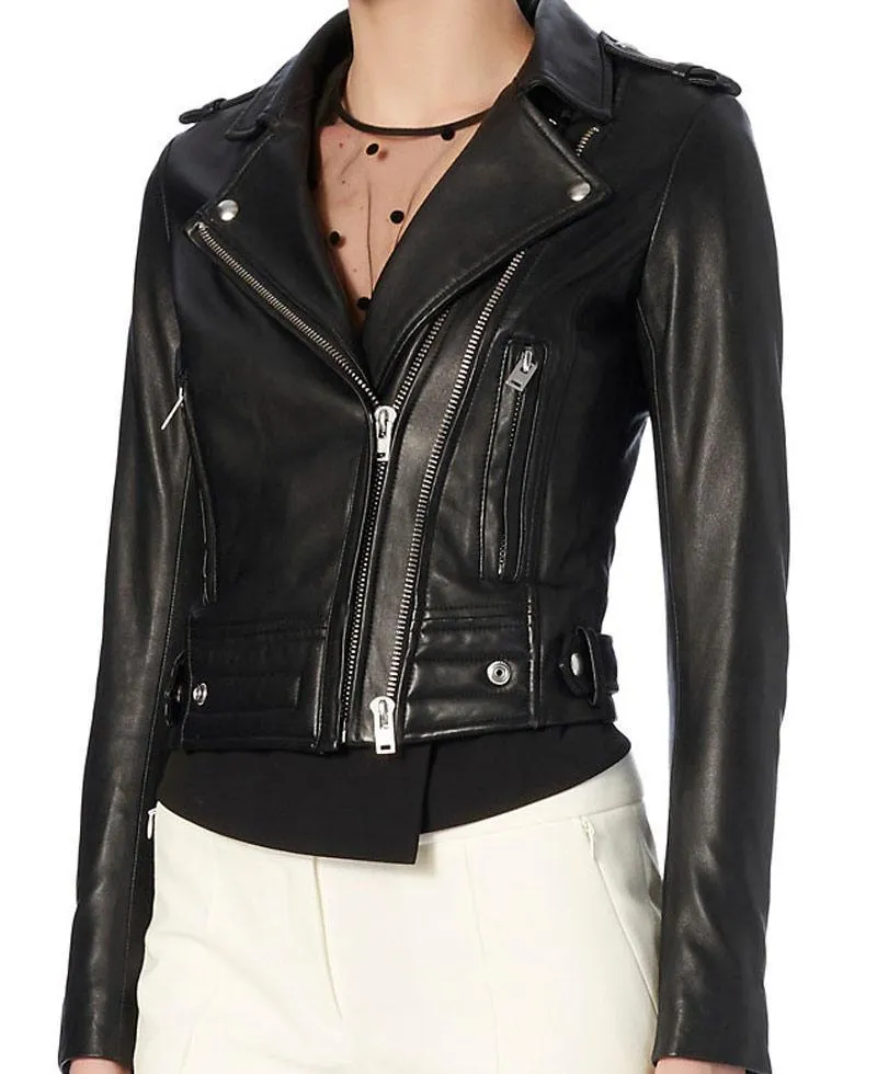 Popular Women Las Vegas Black Brando Waist length Ladies Leather Jacket