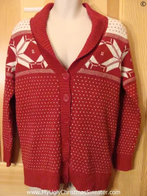 Red and White 2sdied Cardigan Tacky ugly xmas Sweater