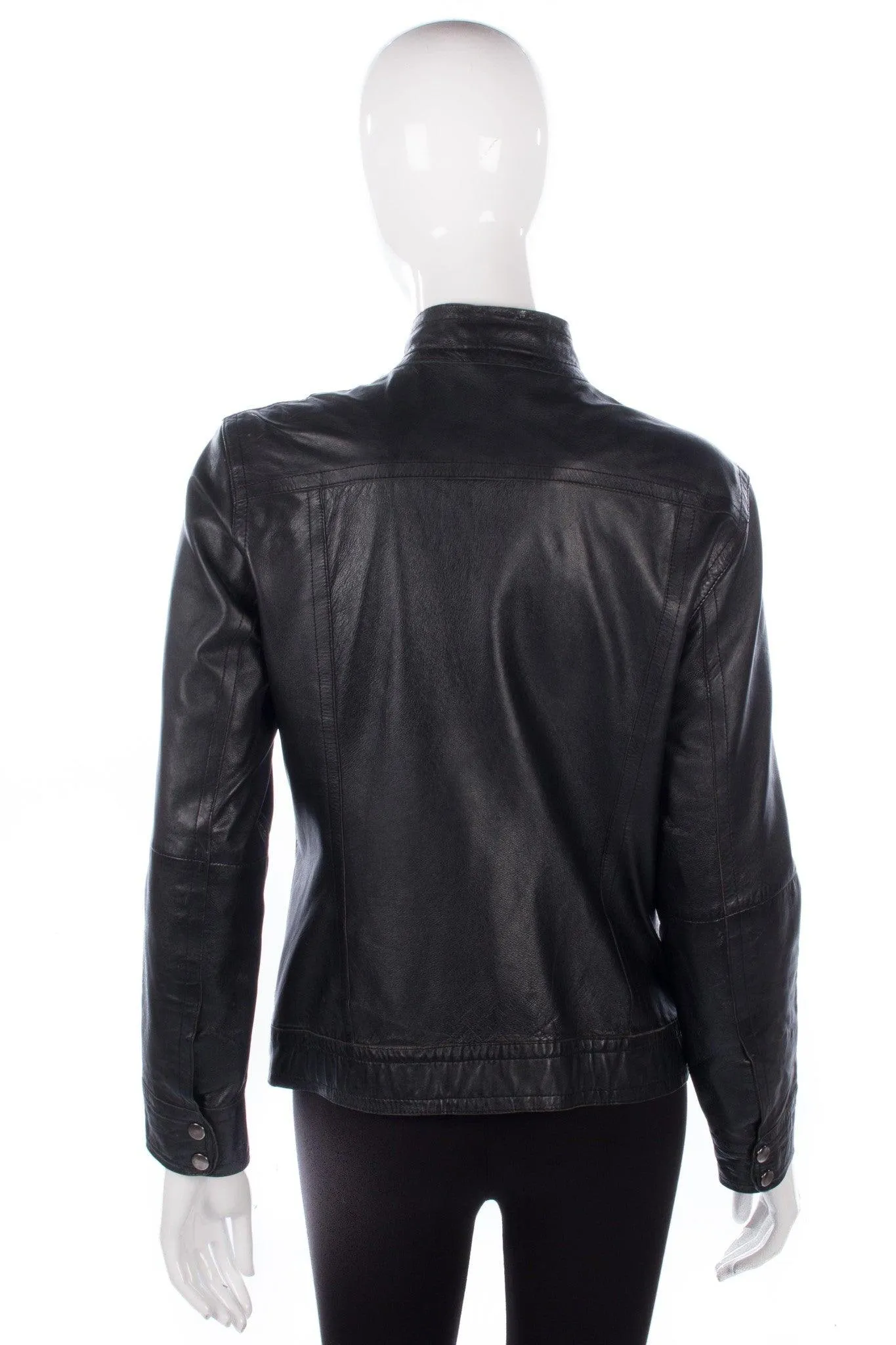 Soft Leather Biker Style Jacket Black with Zip Detail UK Size 10